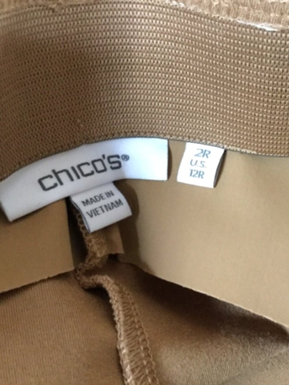chicos size 2 or US 12R Ankle Pants Pull-on Tan Career Slimming Panels Stretch - Picture 9 of 9